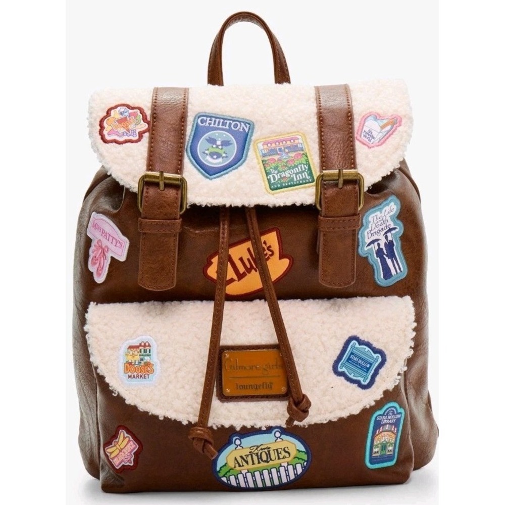 Loungefly Gilmore Girls Embroidered Patches Sherpa-Lined Rucksack Mini Backpack